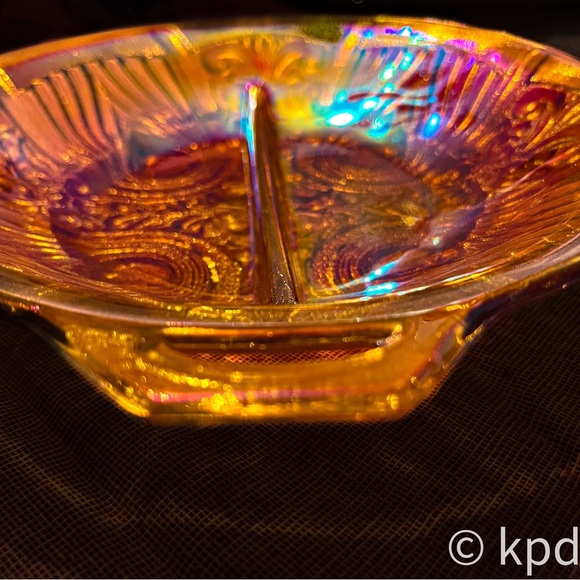 Indiana Killarney Marigold Carnival Glass 1950s Divided Relish Dish - Picture 5 of 7